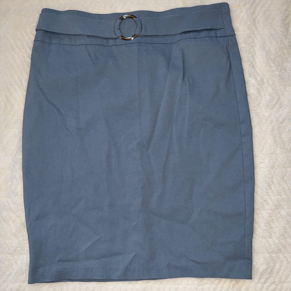 Joe B Blue Pencil Skirt with Silver Ring Accent